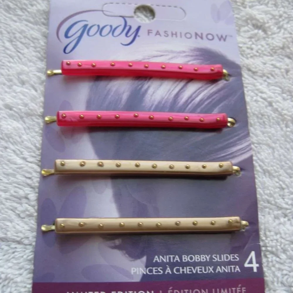4 Goody Anita Bobby Slides Hair Pins Pearl Pink Magenta Beige White Gold Spots